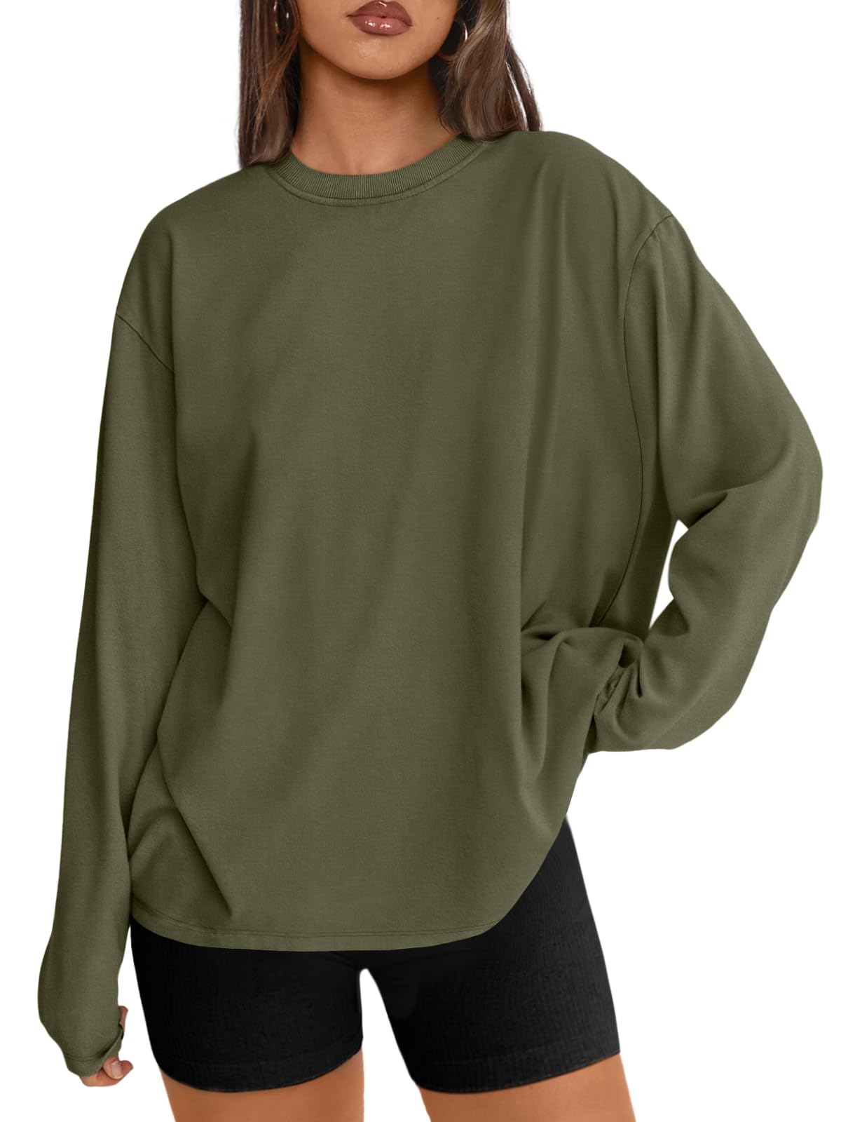 Big & Tall Clothing - Women's Oversized Long Sleeve T-Shirt Basic Crewneck Tee Fall Casual Top