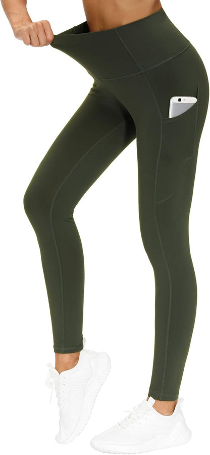 Women's High Waisted Yoga Leggings with Pockets - Thick Tummy Control Workout Pants