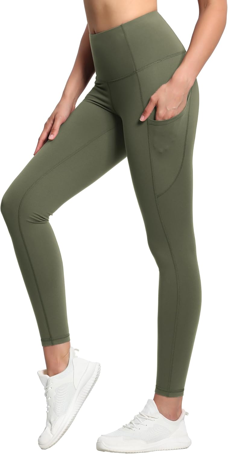 Women's High Waisted Yoga Leggings with Pockets - Thick Tummy Control Workout Pants