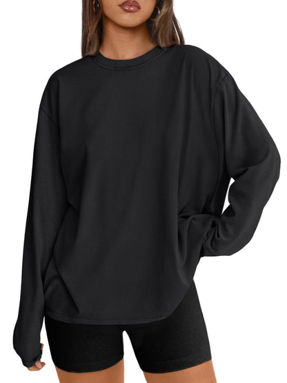 Big & Tall Clothing - Women's Oversized Long Sleeve T-Shirt Basic Crewneck Tee Fall Casual Top