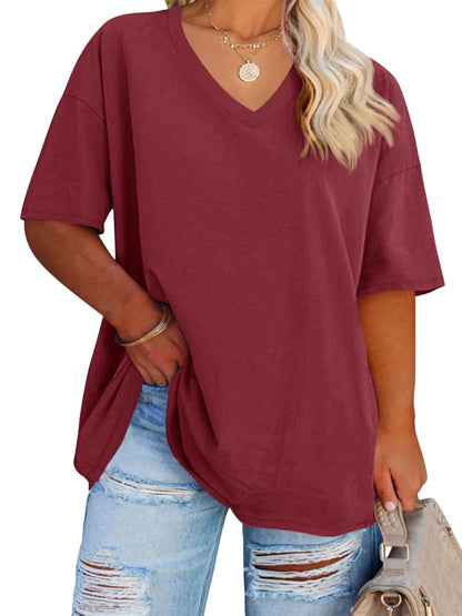 Cato Fashions Online - Women's Plus Size V-Neck Cotton T-Shirts - Summer Half Sleeve Casual Loose Fit Tunic Tops