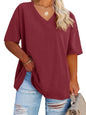 Cato Fashions Online - Women's Plus Size V-Neck Cotton T-Shirts - Summer Half Sleeve Casual Loose Fit Tunic Tops
