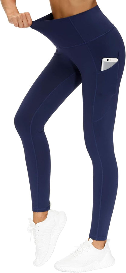 Women's High Waisted Yoga Leggings with Pockets - Thick Tummy Control Workout Pants