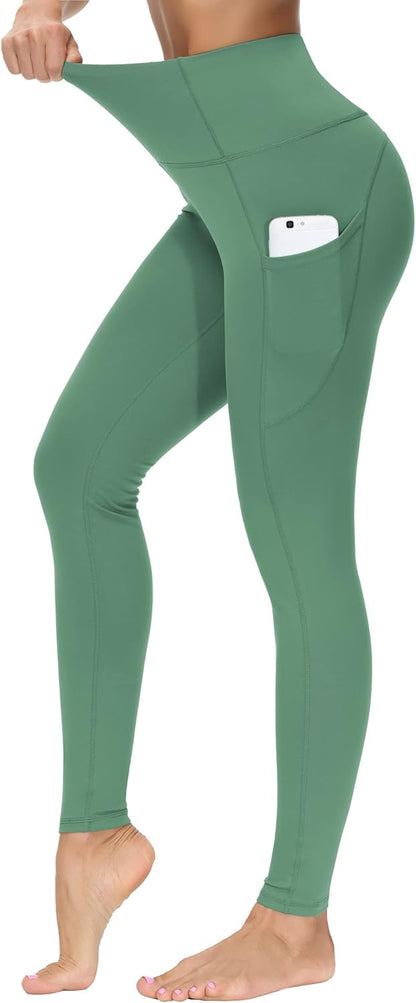 Women's High Waisted Yoga Leggings with Pockets - Thick Tummy Control Workout Pants