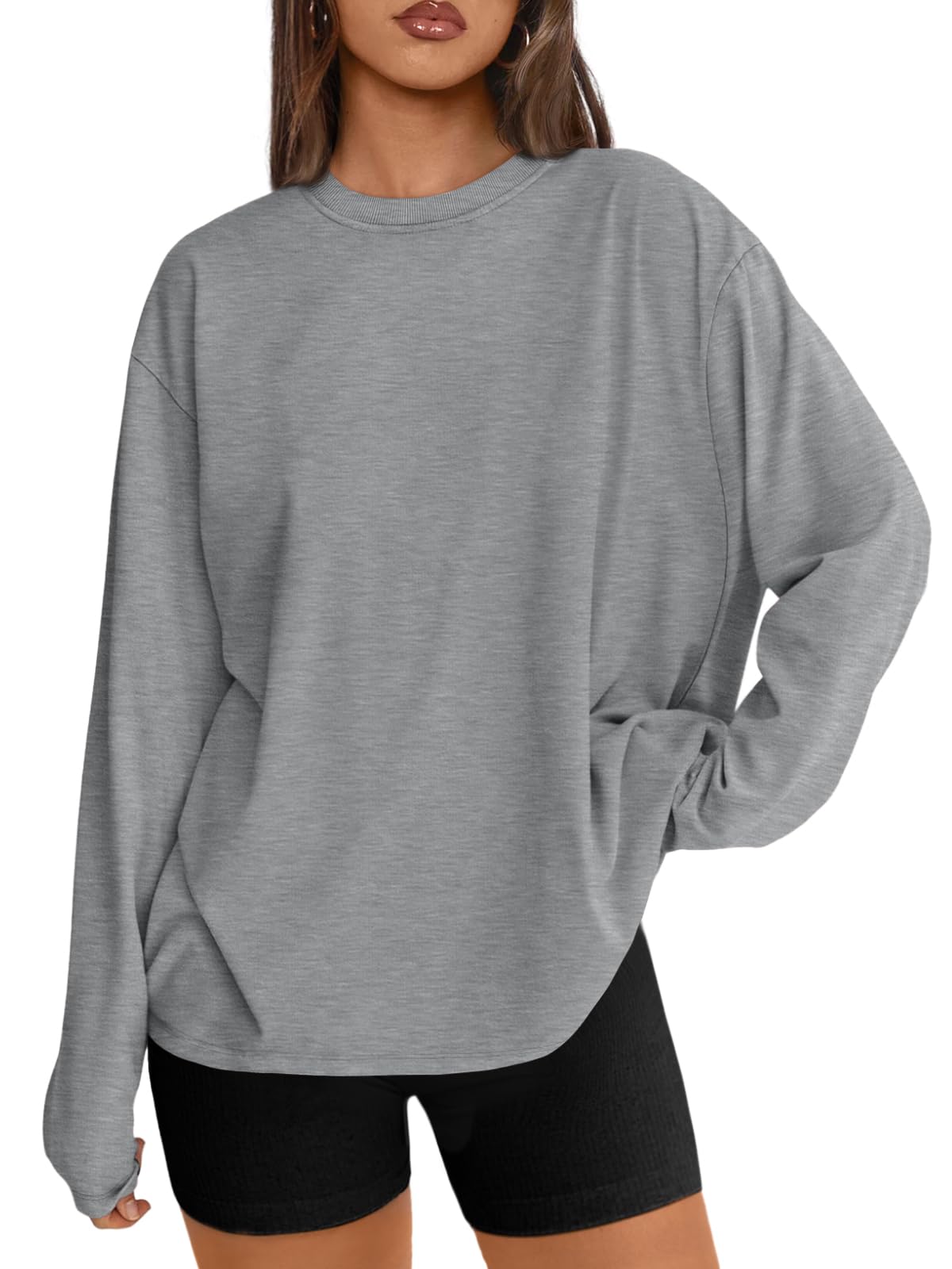 Big & Tall Clothing - Women's Oversized Long Sleeve T-Shirt Basic Crewneck Tee Fall Casual Top