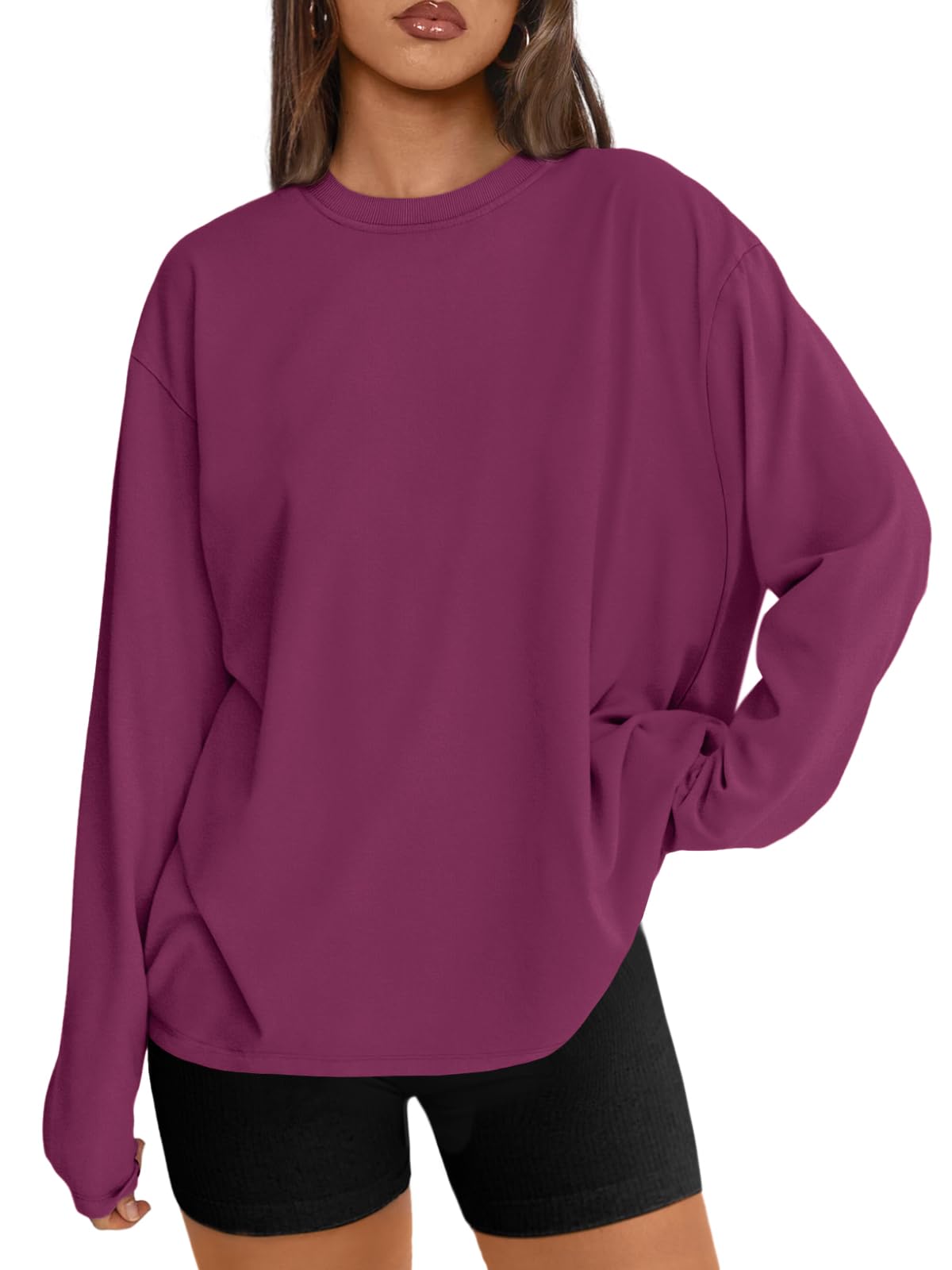 Big & Tall Clothing - Women's Oversized Long Sleeve T-Shirt Basic Crewneck Tee Fall Casual Top