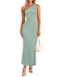 Women's One Shoulder Maxi Dress - Floral Ribbed Knit Summer Cocktail Dress