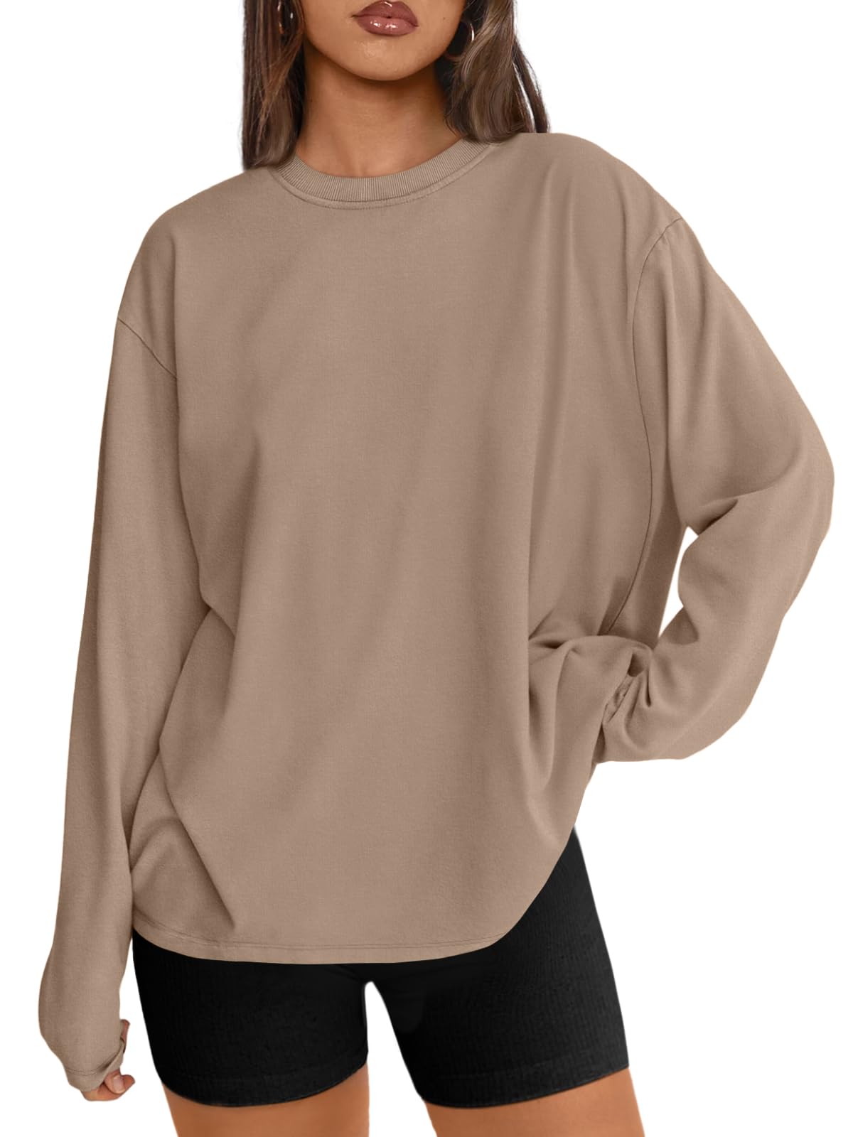 Big & Tall Clothing - Women's Oversized Long Sleeve T-Shirt Basic Crewneck Tee Fall Casual Top