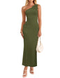 Women's One Shoulder Maxi Dress - Floral Ribbed Knit Summer Cocktail Dress