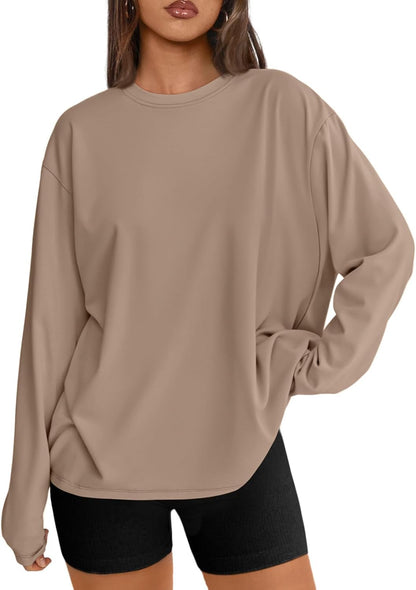 Big & Tall Clothing - Women's Oversized Long Sleeve T-Shirt Basic Crewneck Tee Fall Casual Top
