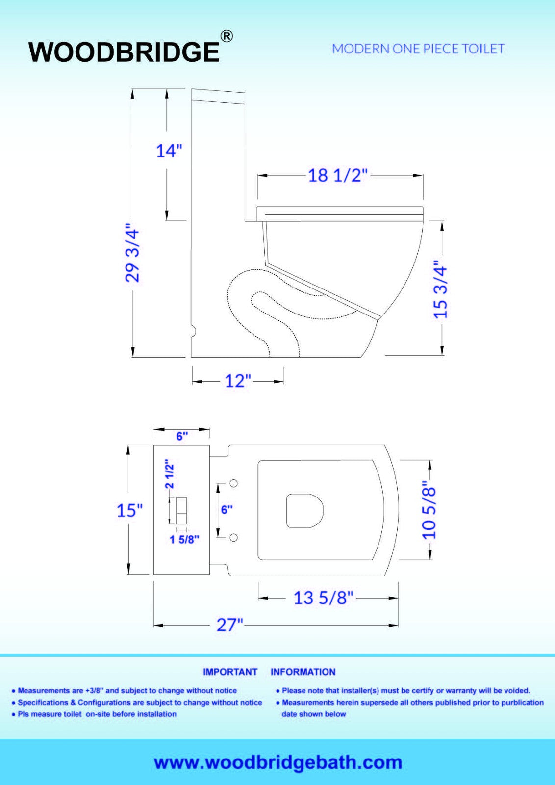WOODBRIDGE Modern Square Design One Piece Dual Flush 1.28 GP Toilet,Chair Height with Soft Closing Seat