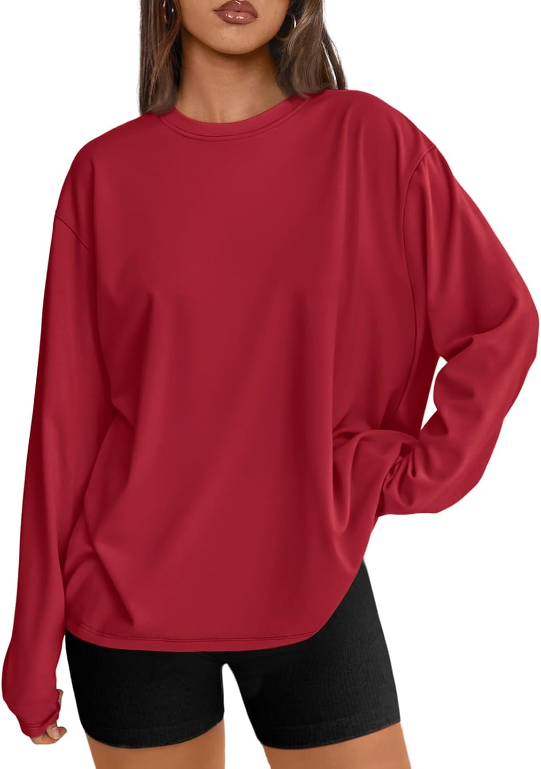 Big & Tall Clothing - Women's Oversized Long Sleeve T-Shirt Basic Crewneck Tee Fall Casual Top