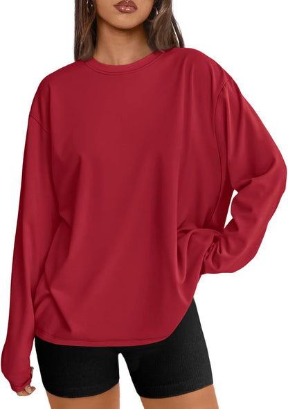 Big & Tall Clothing - Women's Oversized Long Sleeve T-Shirt Basic Crewneck Tee Fall Casual Top