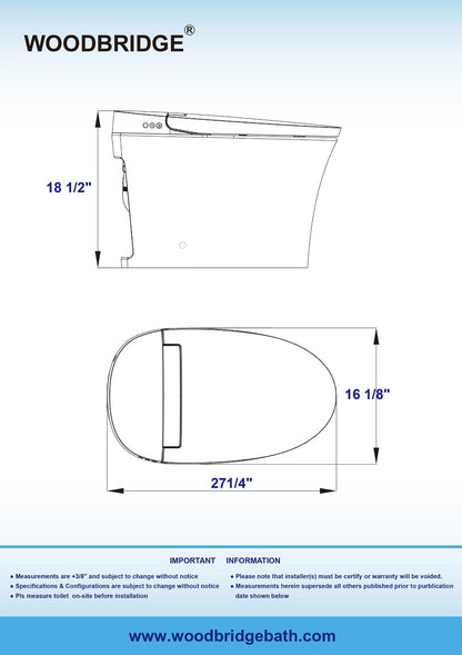 WOODBRIDGE BW5100S One Piece Modern,Slim, Tankless and High Efficiency Toilet with Battery Operated Auto Flushing