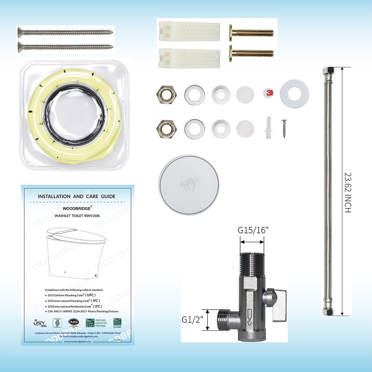 WOODBRIDGE BW5100S One Piece Modern,Slim, Tankless and High Efficiency Toilet with Battery Operated Auto Flushing