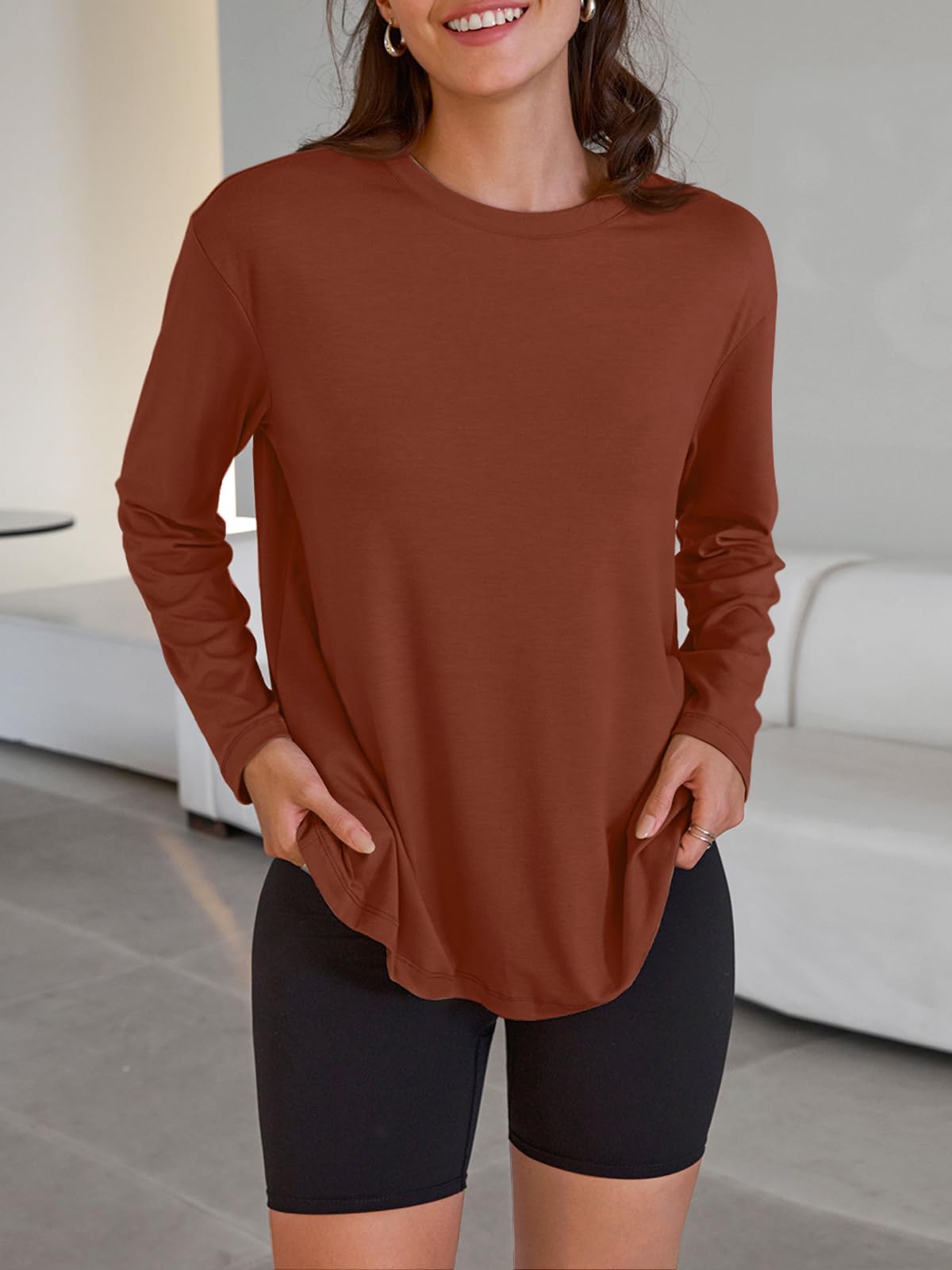 Big & Tall Clothing - Women's Oversized Long Sleeve T-Shirt Basic Crewneck Tee Fall Casual Top