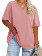 Cato Fashions Online - Women's Plus Size V-Neck Cotton T-Shirts - Summer Half Sleeve Casual Loose Fit Tunic Tops