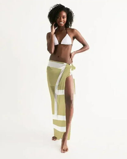 Sheer Sarong Swimsuit Cover Up Wrap / Geometric Beige and White