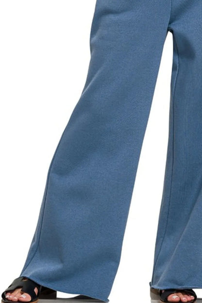 Zenana Fleece Exposed Seam Wide Leg Sweatpants