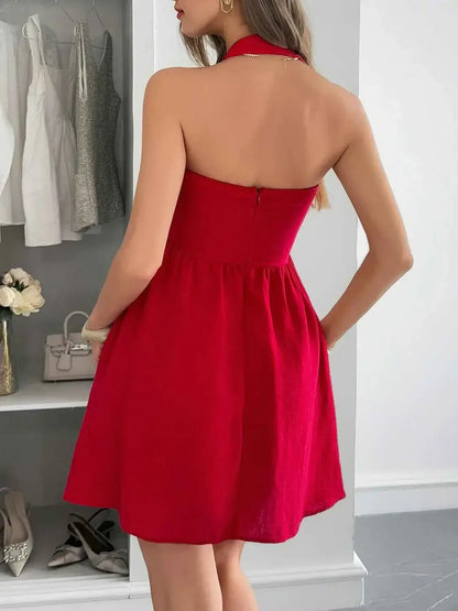 Halter Neck Mini White Summer Dress