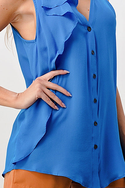 Sleeveless Button-Up Ruffle Blouse | Apparel | Kitchen + Metal