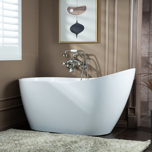 WOODBRIDGE F0030BN Wall Mount Adjustable Centers Bathtub Faucet with 3 Metal Cross Handles and Telephone Style Hand Shower and Porcelain Handle