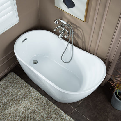 WOODBRIDGE F0030BN Wall Mount Adjustable Centers Bathtub Faucet with 3 Metal Cross Handles and Telephone Style Hand Shower and Porcelain Handle
