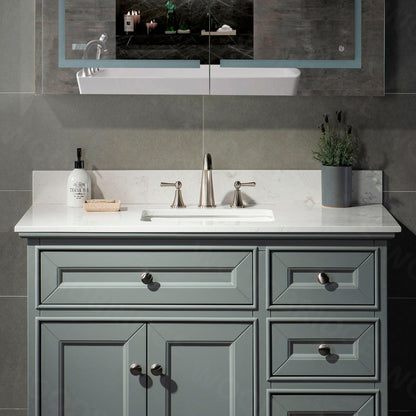 WOODBRIDGE 37" x22" Vanity Top with Single Under Mount Rectangle Bowl, Carrara White Engineered stone, Pre-drilled with 3-hole for 8-inch Widespread Faucet set up Option