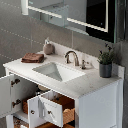 WOODBRIDGE 37" x22" Vanity Top with Single Under Mount Rectangle Bowl, Carrara White Engineered stone, Pre-drilled with 3-hole for 8-inch Widespread Faucet set up Option
