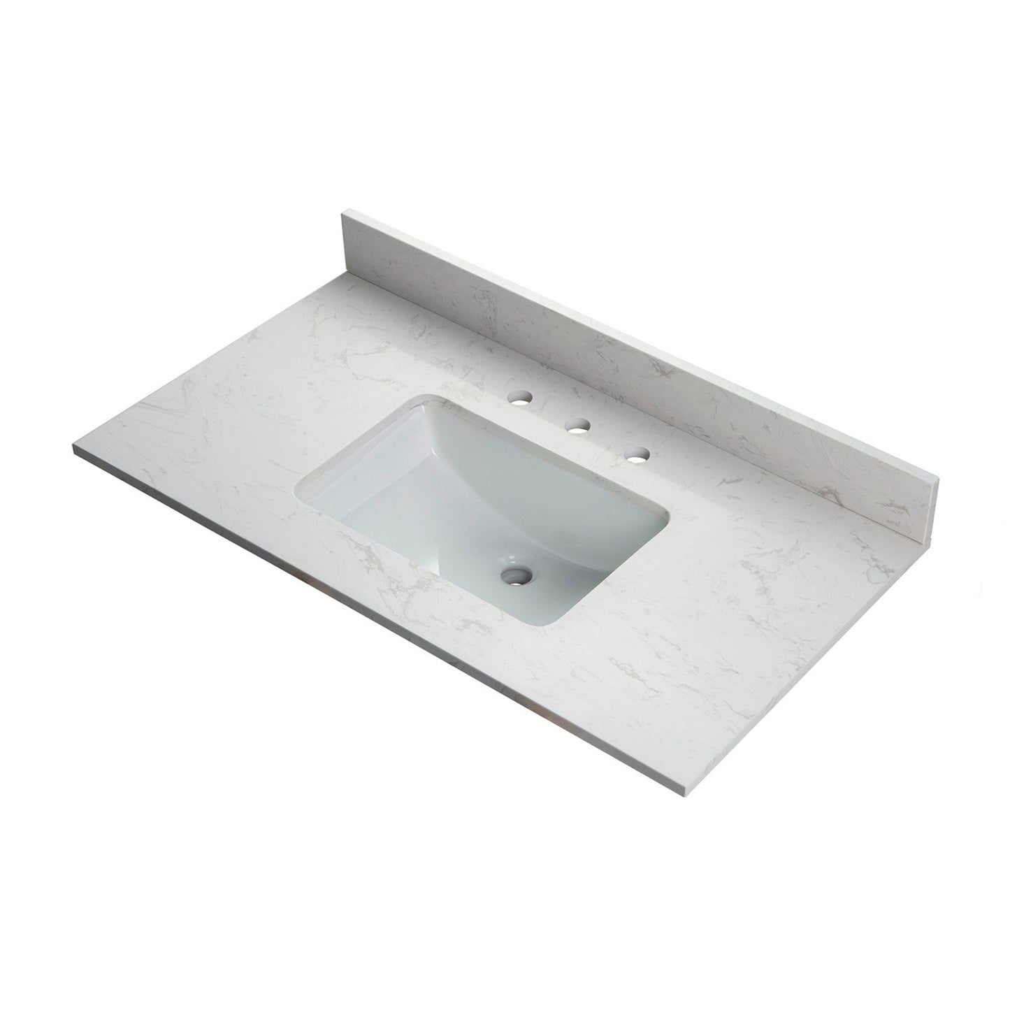 WOODBRIDGE 37" x22" Vanity Top with Single Under Mount Rectangle Bowl, Carrara White Engineered stone, Pre-drilled with 3-hole for 8-inch Widespread Faucet set up Option