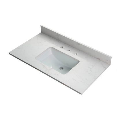 WOODBRIDGE 37" x22" Vanity Top with Single Under Mount Rectangle Bowl, Carrara White Engineered stone, Pre-drilled with 3-hole for 8-inch Widespread Faucet set up Option
