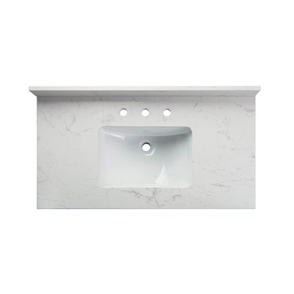 WOODBRIDGE 37" x22" Vanity Top with Single Under Mount Rectangle Bowl, Carrara White Engineered stone, Pre-drilled with 3-hole for 8-inch Widespread Faucet set up Option