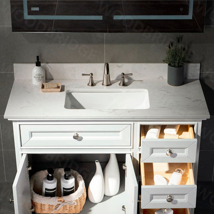 WOODBRIDGE 37" x22" Vanity Top with Single Under Mount Rectangle Bowl, Carrara White Engineered stone, Pre-drilled with 3-hole for 8-inch Widespread Faucet set up Option