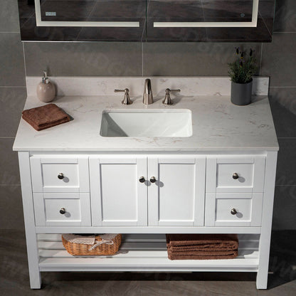 WOODBRIDGE 49"x22" Vanity Top with Single Under Mount Rectangle Bowl, Carrara White Engineered stone, Pre-drilled with 3-hole for 8-inch Widespread Faucet set up Option
