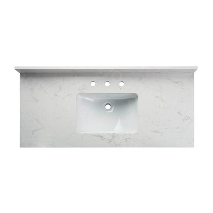 WOODBRIDGE 49"x22" Vanity Top with Single Under Mount Rectangle Bowl, Carrara White Engineered stone, Pre-drilled with 3-hole for 8-inch Widespread Faucet set up Option