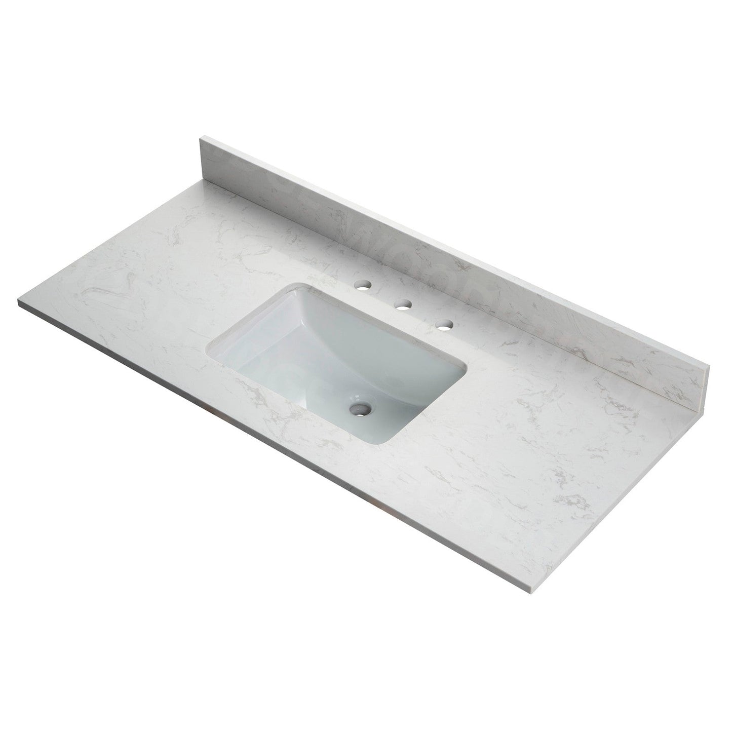 WOODBRIDGE 49"x22" Vanity Top with Single Under Mount Rectangle Bowl, Carrara White Engineered stone, Pre-drilled with 3-hole for 8-inch Widespread Faucet set up Option
