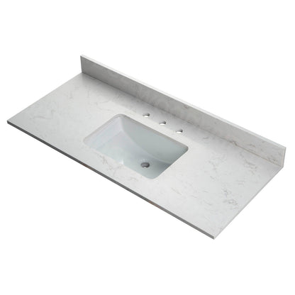 WOODBRIDGE 49"x22" Vanity Top with Single Under Mount Rectangle Bowl, Carrara White Engineered stone, Pre-drilled with 3-hole for 8-inch Widespread Faucet set up Option