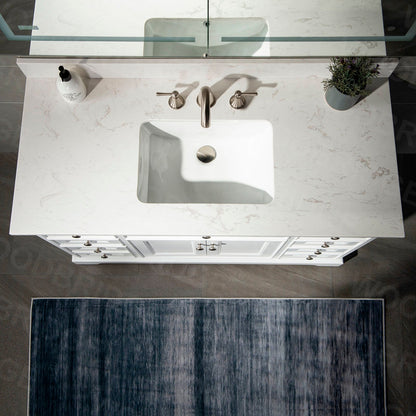 WOODBRIDGE 49"x22" Vanity Top with Single Under Mount Rectangle Bowl, Carrara White Engineered stone, Pre-drilled with 3-hole for 8-inch Widespread Faucet set up Option