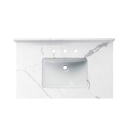 WOODBRIDGE 43" x22" Vanity Top with Single Under Mount Rectangle Bowl, Fish Belly Engineered stone, Pre-drilled with 3-hole for 8-inch Widespread Faucet set up Option