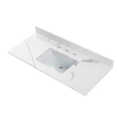 WOODBRIDGE 49"x22" Vanity Top with Single Under Mount Rectangle Bowl, Fish Belly Engineered stone, Pre-drilled with 3-hole for 8-inch Widespread Faucet set up Option