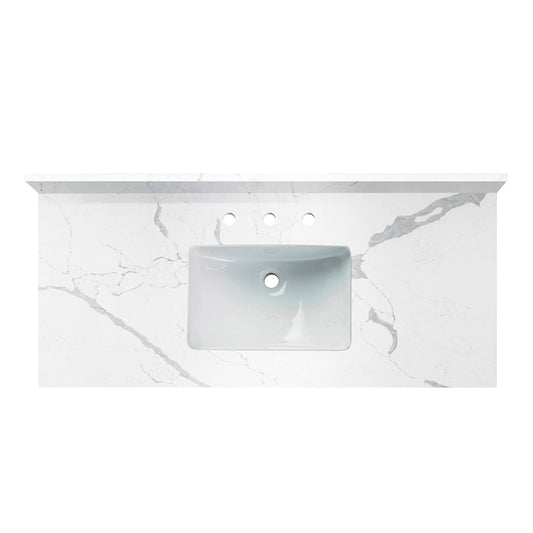 WOODBRIDGE 49"x22" Vanity Top with Single Under Mount Rectangle Bowl, Fish Belly Engineered stone, Pre-drilled with 3-hole for 8-inch Widespread Faucet set up Option