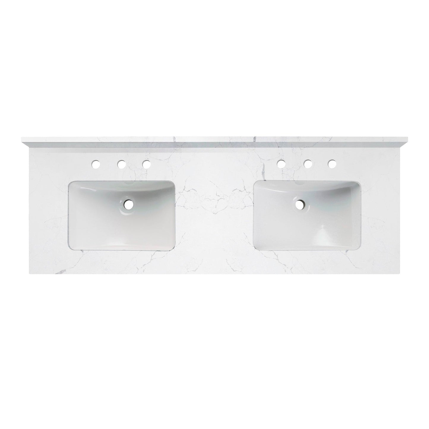 WOODBRIDGE 61" x 22" Vanity Top with Double Under Mount Rectangle Bowls, Fish Belly Engineered stone, Pre-drilled with 3-hole for 4-inch Centerset Faucet set up Option
