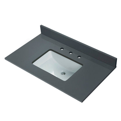 WOODBRIDGE 37" x22" Vanity Top with Single Under Mount Rectangle Bowl, Dark Gray Engineered stone, Pre-drilled with 3-hole for 8-inch Widespread Faucet set up Option