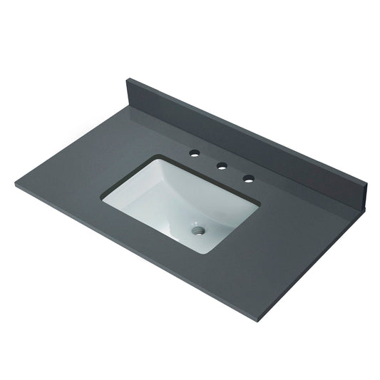 WOODBRIDGE 43" x22" Vanity Top with Single Under Mount Rectangle Bowl, Dark Gray Engineered stone, Pre-drilled with 3-hole for 8-inch Widespread Faucet set up Option