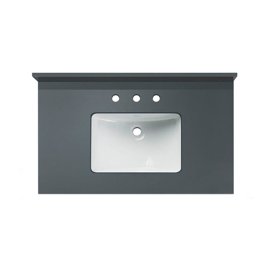 WOODBRIDGE 43" x22" Vanity Top with Single Under Mount Rectangle Bowl, Dark Gray Engineered stone, Pre-drilled with 3-hole for 4-inch Centerset Faucet set up Option