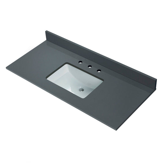 WOODBRIDGE 49"x22" Vanity Top with Single Under Mount Rectangle Bowl, Dark Gray Engineered stone, Pre-drilled with 3-hole for 8-inch Widespread Faucet set up Option