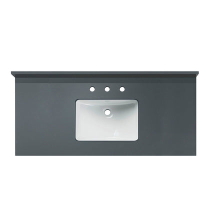 WOODBRIDGE 49"x22" Vanity Top with Single Under Mount Rectangle Bowl, Dark Gray Engineered stone, Pre-drilled with 3-hole for 8-inch Widespread Faucet set up Option