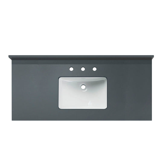WOODBRIDGE 49"x22" Vanity Top with Single Under Mount Rectangle Bowl, Dark Gray Engineered stone, Pre-drilled with 3-hole for 8-inch Widespread Faucet set up Option