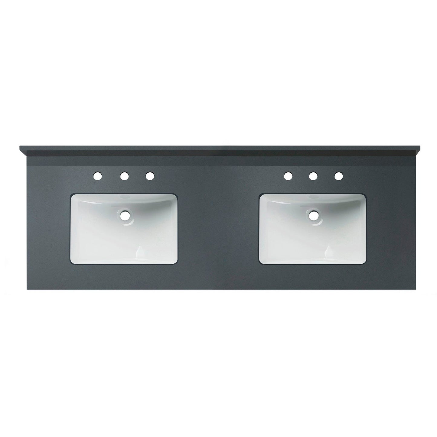 WOODBRIDGE 61" x 22" Vanity Top with Double Under Mount Rectangle Bowls, Dark Gray Engineered stone, Pre-drilled with 3-hole for 4-inch Centerset Faucet set up Option