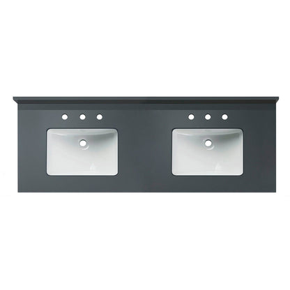 WOODBRIDGE 61" x 22" Vanity Top with Double Under Mount Rectangle Bowls, Dark Gray Engineered stone, Pre-drilled with 3-hole for 4-inch Centerset Faucet set up Option